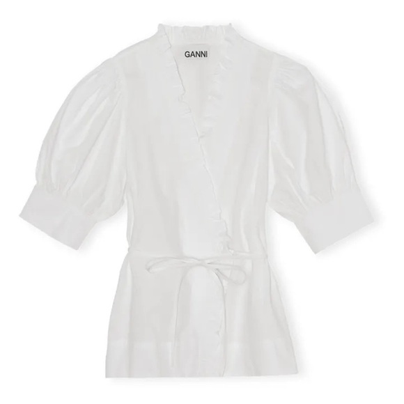 Ganni Organic Ruffle Trim White Poplin Blouse - Picture 1 of 11